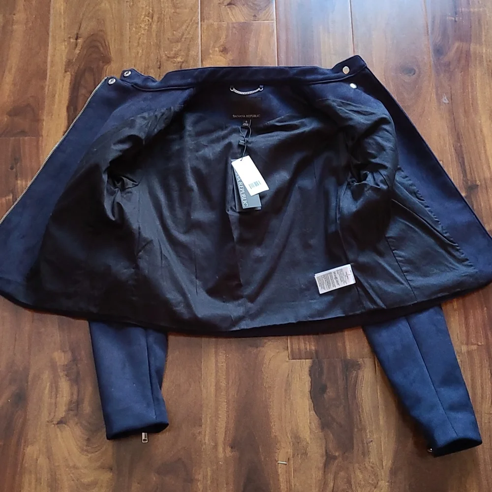 🎉Host Pick🎉 Banana Republic Navy Blue Vegan Suede Biker Jacket - Picture 9 of 10